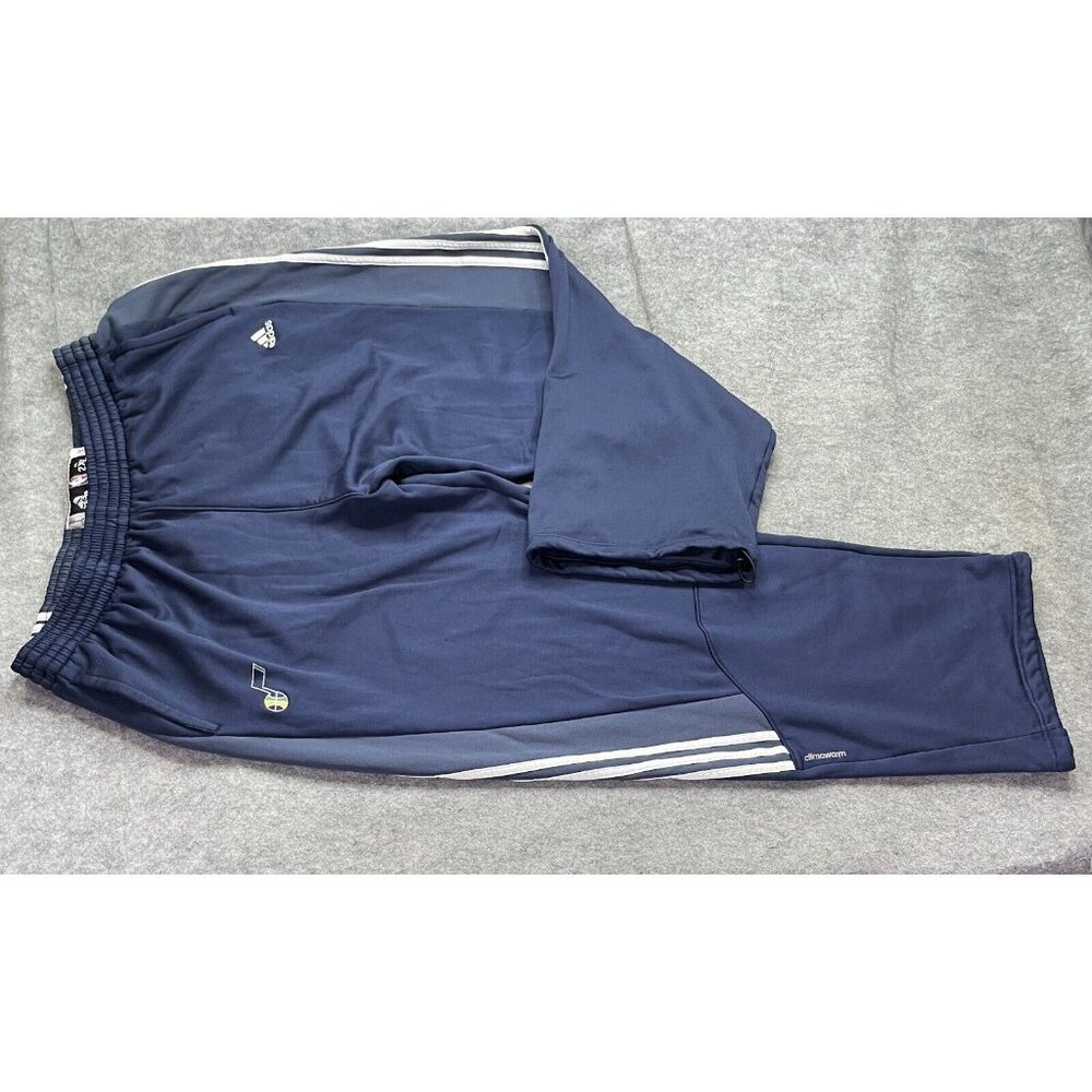 Utah Jazz Adidas Sweatpants Blue White Men 2XL 31" ClimaWarm Fleece Straight
